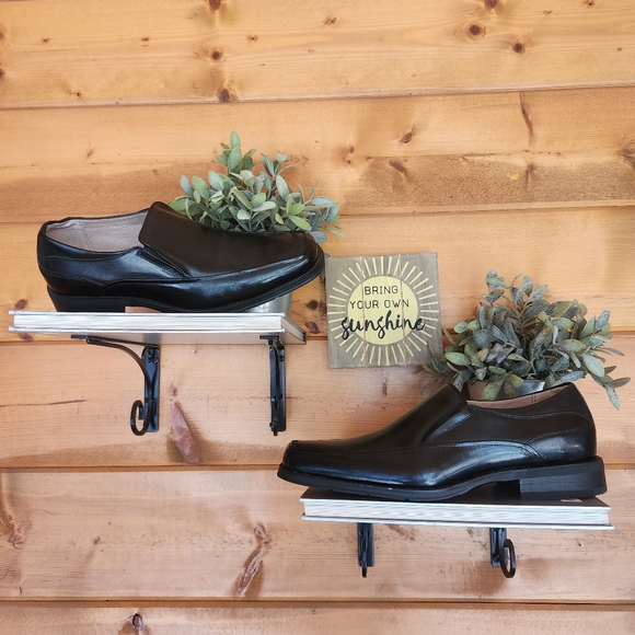 Florsheim Other - Florsheim 💜 Corvell Black Leather Slip On Dress Shoes Loafer Moc Split Toe 8.5D